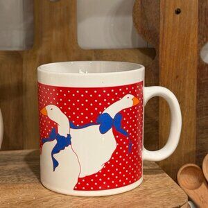 Vintage 8oz. Christmas Goose Blue Ribbon Coffee Mug Cup